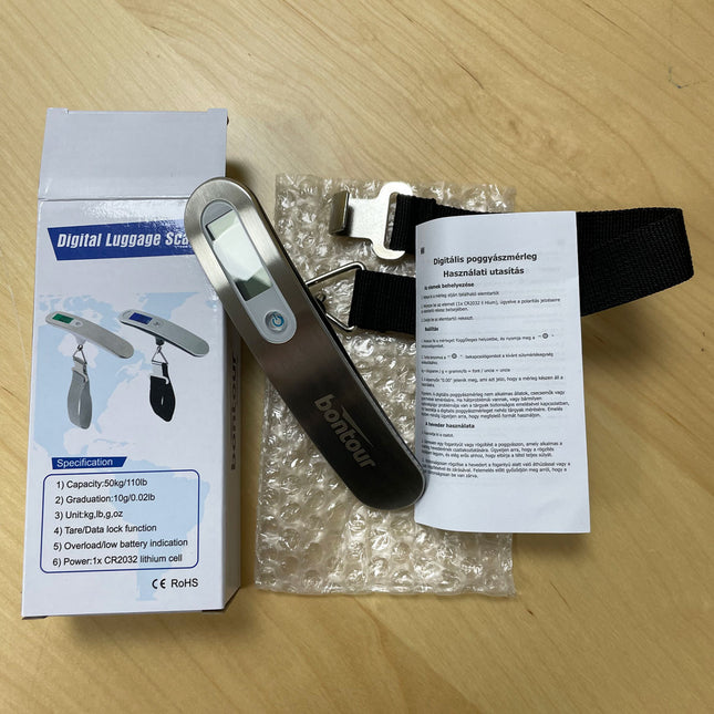 Bontour -Gepäckskala, digitale Handheldskala, LCD -Display, maximal 50 kg