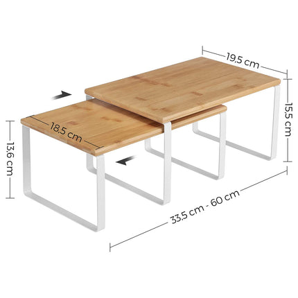 Spice Rack, set de 2 organizator de raft pentru dulapuri, bambus și alb
