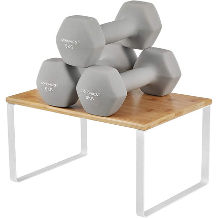 Spice Rack, set de 2 organizator de raft pentru dulapuri, bambus și alb