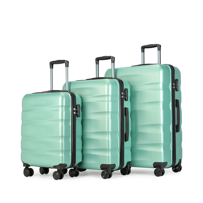 BONTOUR “Wave” 3-Piece Double-Wheel Suitcase Set with Combination Lock, Powder Green