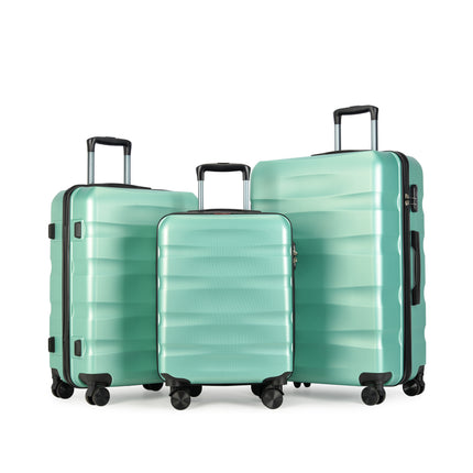 BONTOUR “Wave” 3-Piece Double-Wheel Suitcase Set with Combination Lock, Powder Green