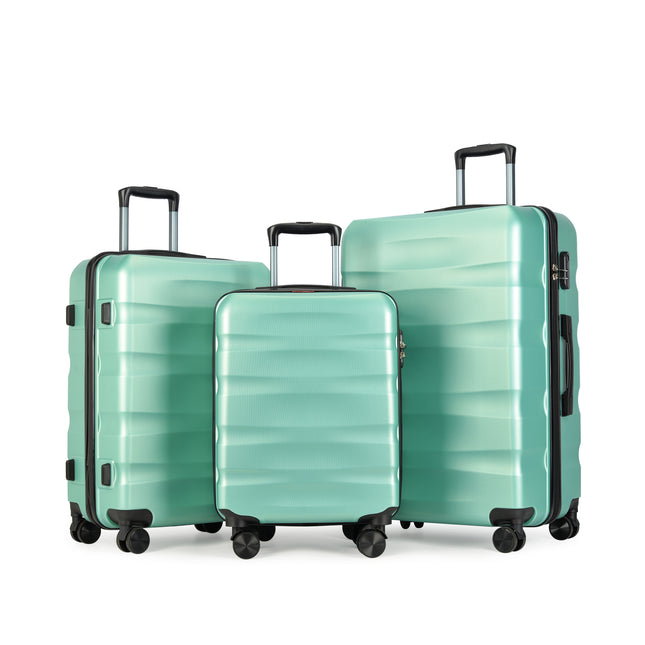 BONTOUR “Wave” 3-Piece Double-Wheel Suitcase Set with Combination Lock, Powder Green