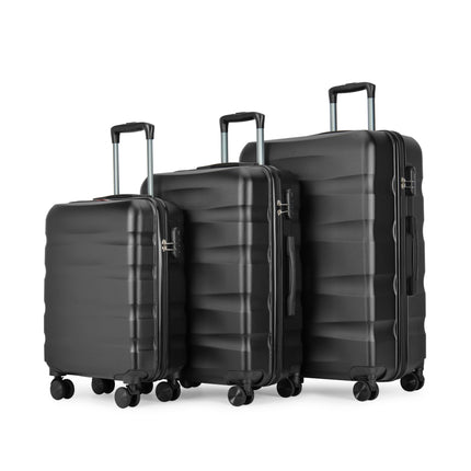 BONTOUR “Wave” 3-Piece Double-Wheel Suitcase Set with Combination Lock, Black