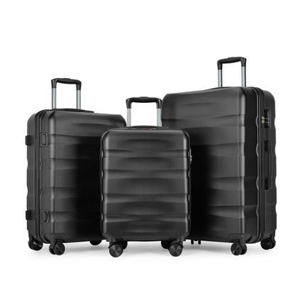BONTOUR “Wave” 3-Piece Double-Wheel Suitcase Set with Combination Lock, Black