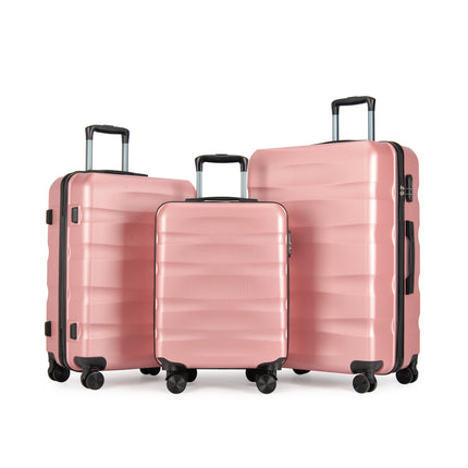 BONTOUR “Wave” 3-Piece Double-Wheel Suitcase Set with Combination Lock, Rosegold