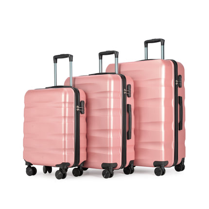 BONTOUR “Wave” 3-Piece Double-Wheel Suitcase Set with Combination Lock, Rosegold