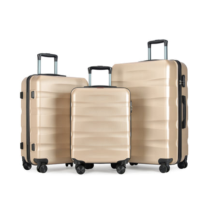 BONTOUR “Wave” 3-Piece Double-Wheel Suitcase Set with Combination Lock, Champagne