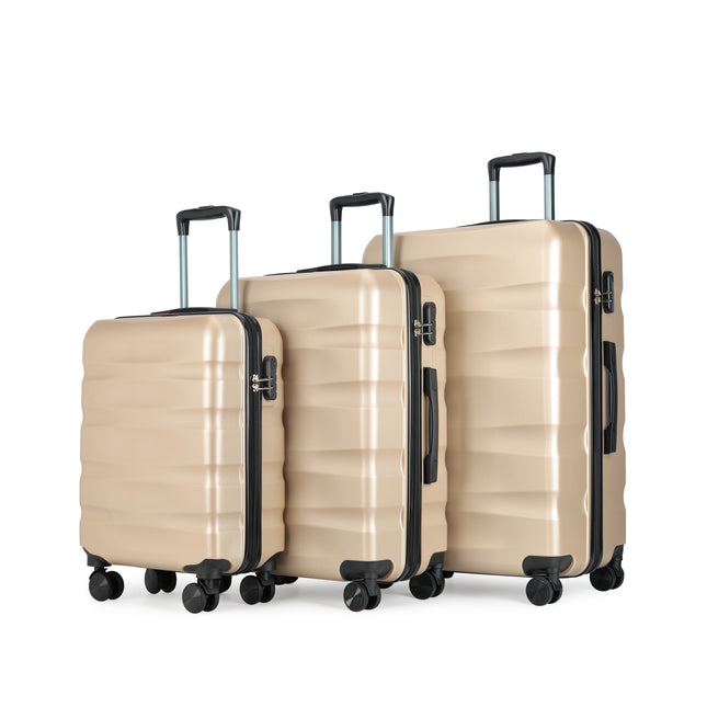 BONTOUR “Wave” 3-Piece Double-Wheel Suitcase Set with Combination Lock, Champagne