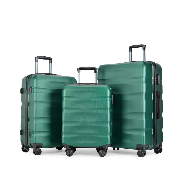BONTOUR “Wave” 3-Piece Double-Wheel Suitcase Set with Combination Lock, Jungle green