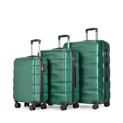 BONTOUR “Wave” 3-Piece Double-Wheel Suitcase Set with Combination Lock, Jungle green