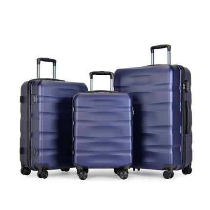 BONTOUR “Wave” 3-Piece Double-Wheel Suitcase Set with Combination Lock, Blue