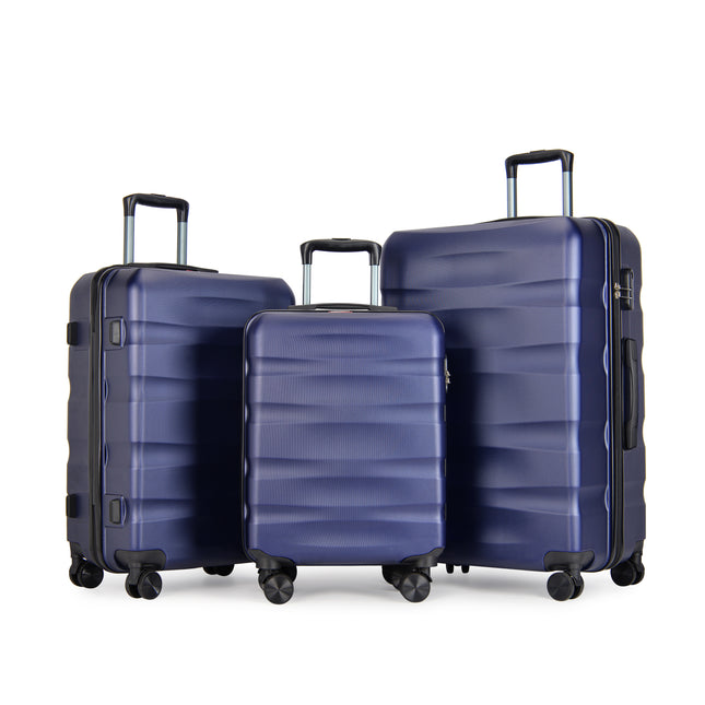 BONTOUR “Wave” 3-Piece Double-Wheel Suitcase Set with Combination Lock, Blue