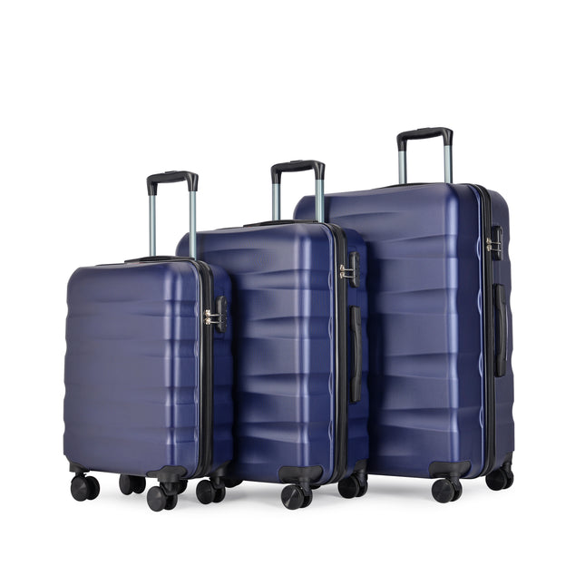 BONTOUR “Wave” 3-Piece Double-Wheel Suitcase Set with Combination Lock, Blue