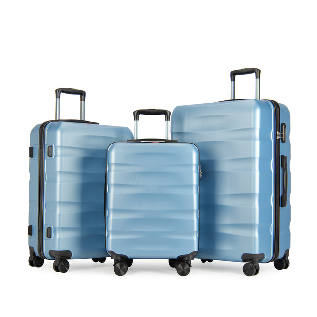 BONTOUR “Wave” 3-Piece Double-Wheel Suitcase Set with Combination Lock, iceblue