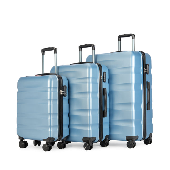 BONTOUR “Wave” 3-Piece Double-Wheel Suitcase Set with Combination Lock, iceblue