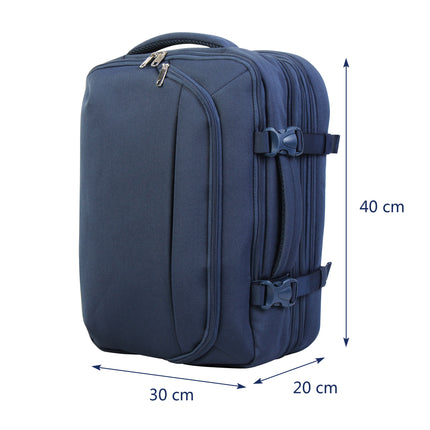 Rucsac Bontour Flexigo pentru Wizzair 40x30x20cm, bagaje de mână extensibile de mână în culoare albastră