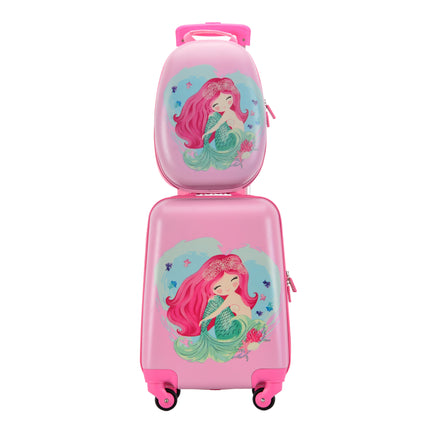 Bontour 2 PCS Set de equipaje para niños, mochila + carro, resistente a los rasguños (sirena)