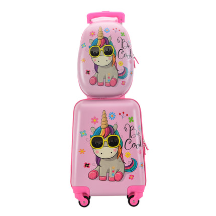 Set da bagagli per bambini Bontour 2 pezzi, zaino + carrello, resistente ai graffi (unicorno)