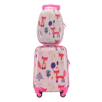 Set da bagagli per bambini Bontour 2 pezzi, zaino + carrello, resistente ai graffi (FOX)